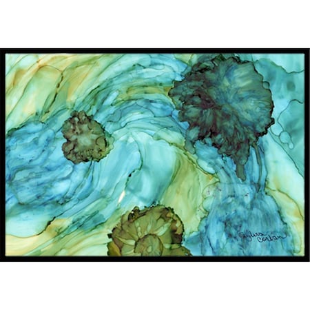 Micasa Abstract In Teal Flowers Indoor & Outdoor Mat24 x 36 in. MI733042